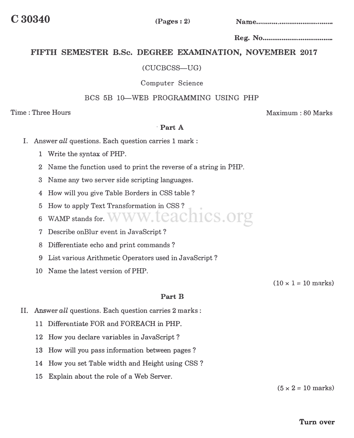 November 2017 - QUESTION PAPER FOR WEB PROGRAMMING USING PHP FIFTH ...