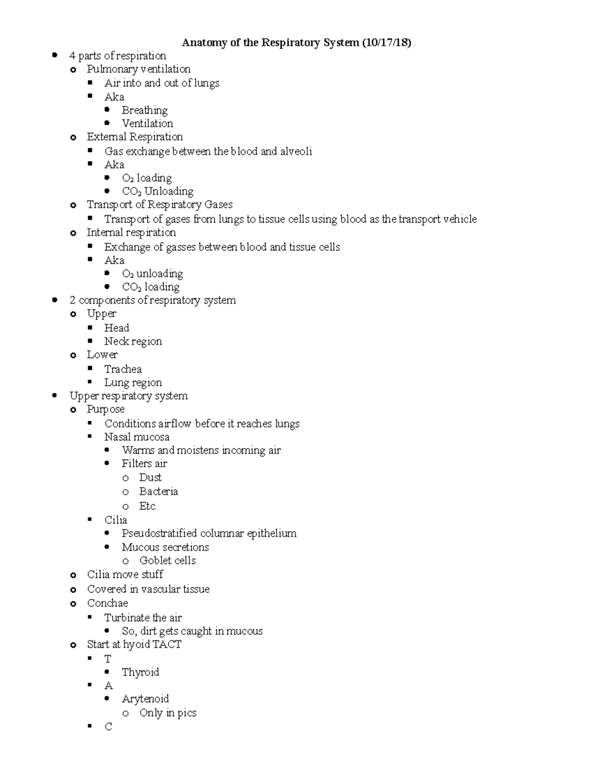Lab Test 3 Study Guide - Anatomy of the Respiratory System 4 parts of ...