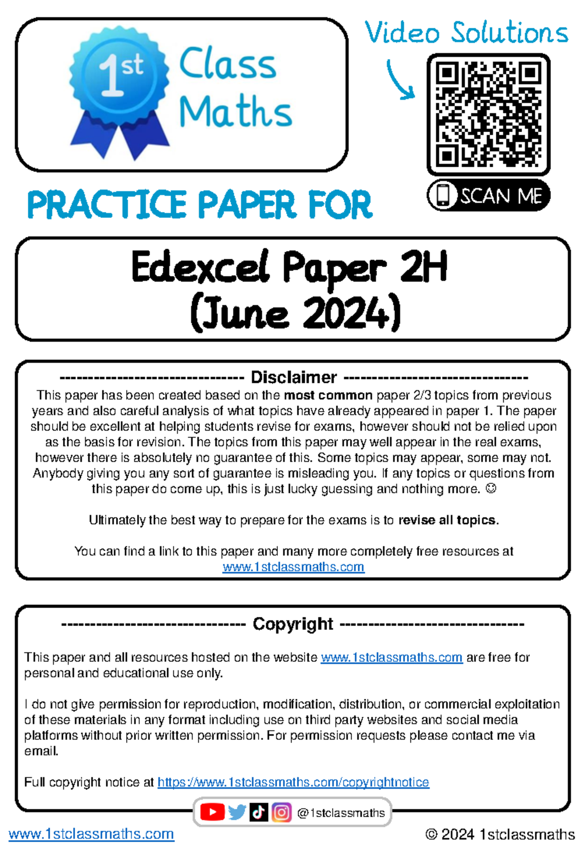 Maths Paper 2 - Questions - (June 2024) Edexcel Paper 2H - Disclaimer ...