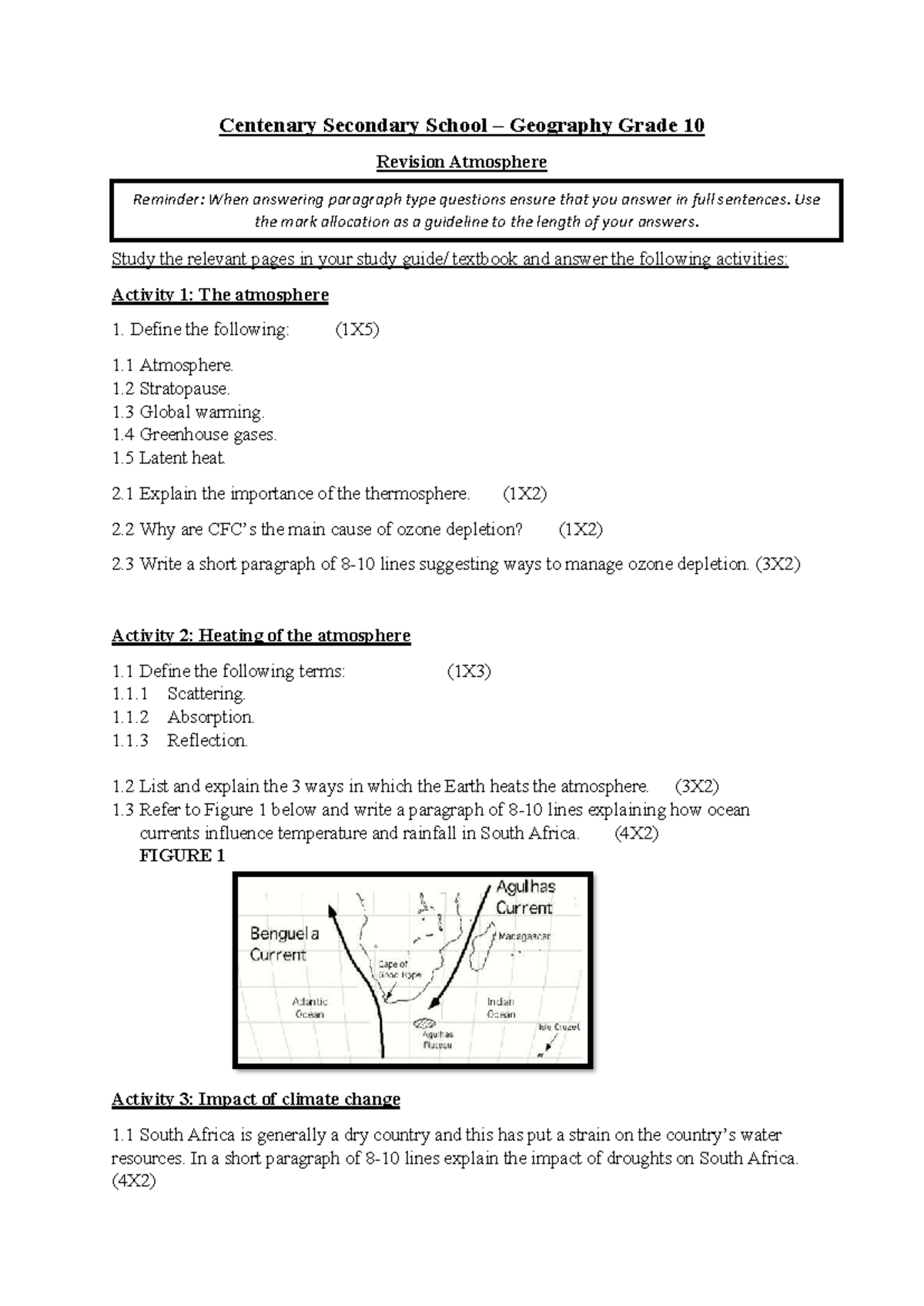 GeographyGrade10 Notes Centenary Secondary School Geography