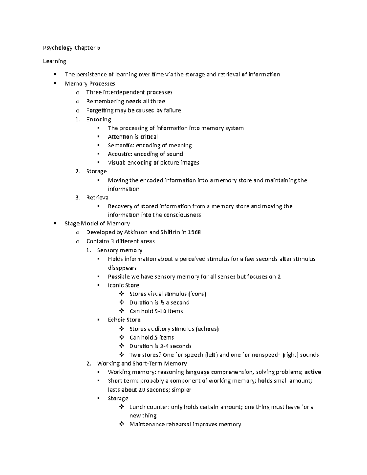 Psychology Chapter 6: Learning And Memory Processes - Studocu