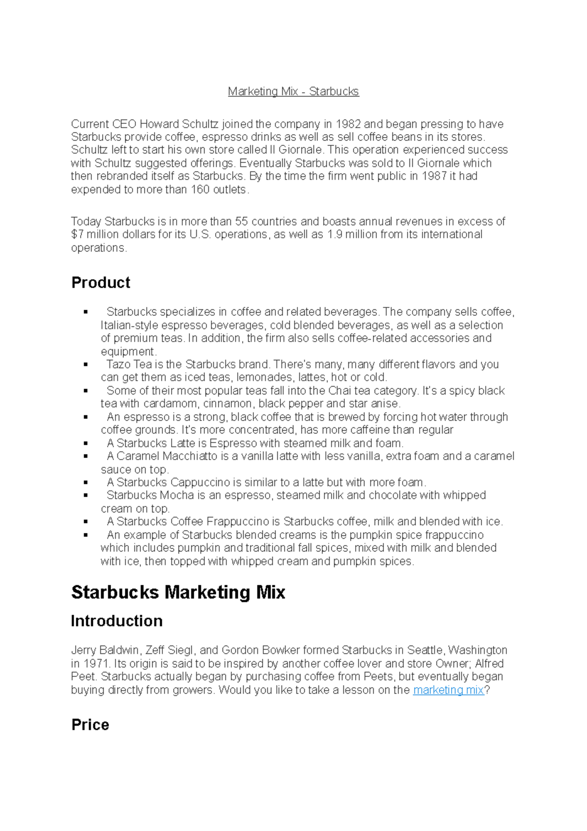 starbucks marketing mix essay