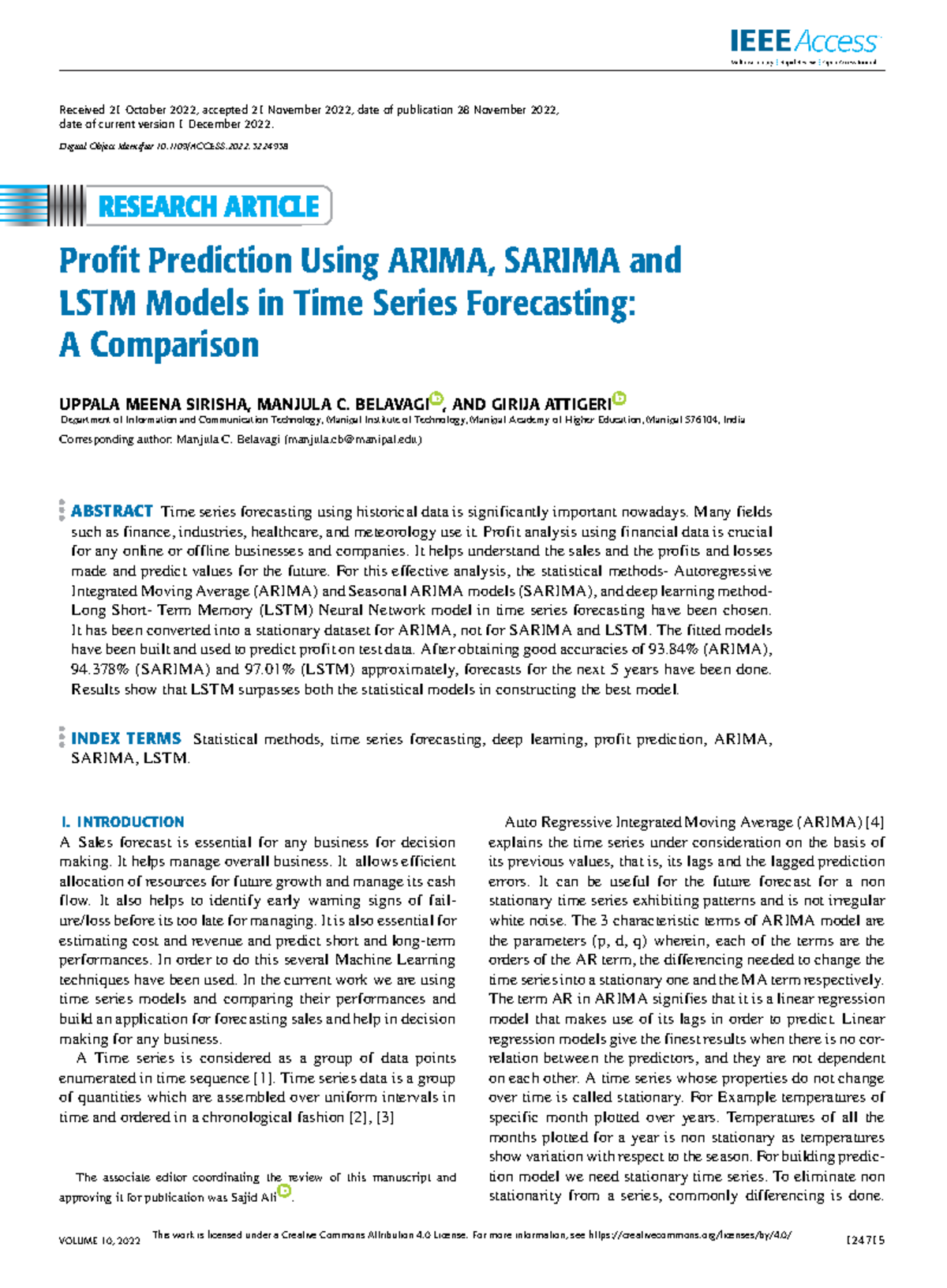 Profit Prediction Using Arima Sarima and LSTM Models in Time Series ...
