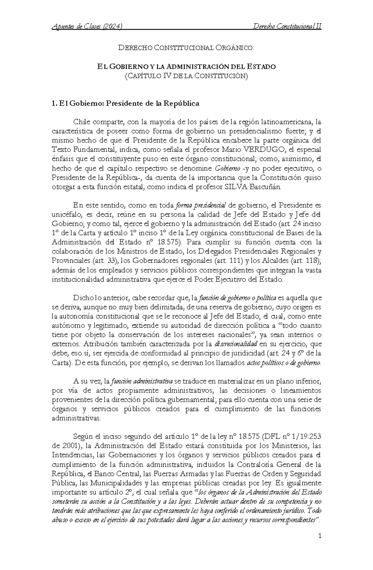 Apuntes de Derecho Constitucional II (2024) - Unidad Gobierno y ...