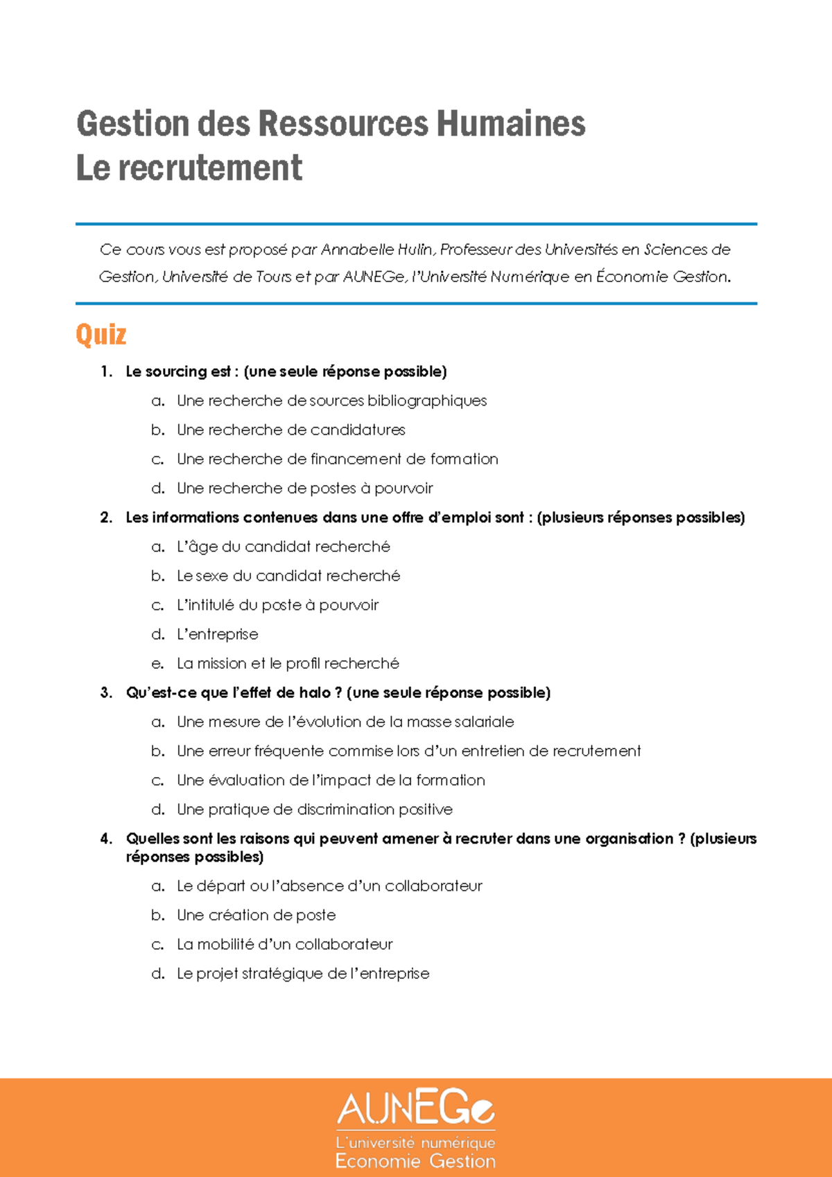 Grh chap 1 quiz v4 questionnaire ressources humaines - Gestion des ...