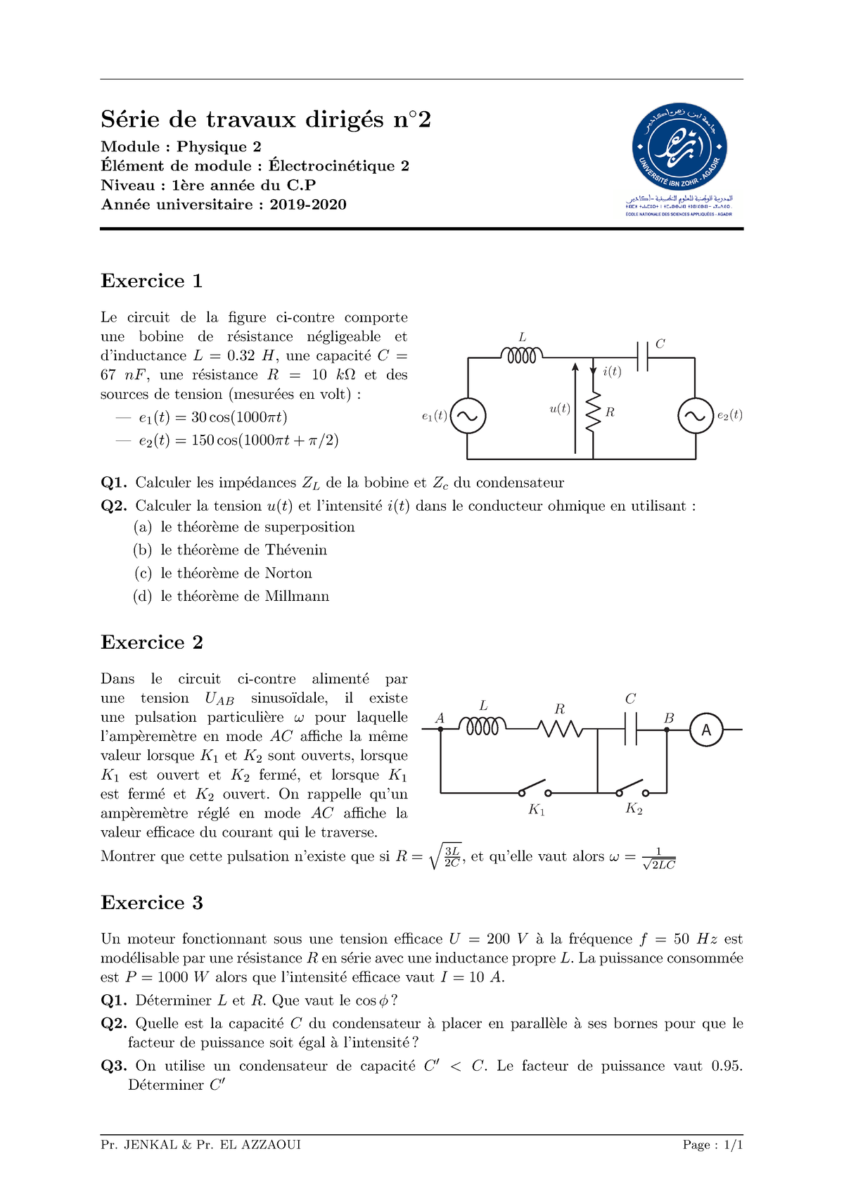 Td2 Electrocin - S ́erie De Travaux Dirig ́es N 2 Module : Physique 2 ...