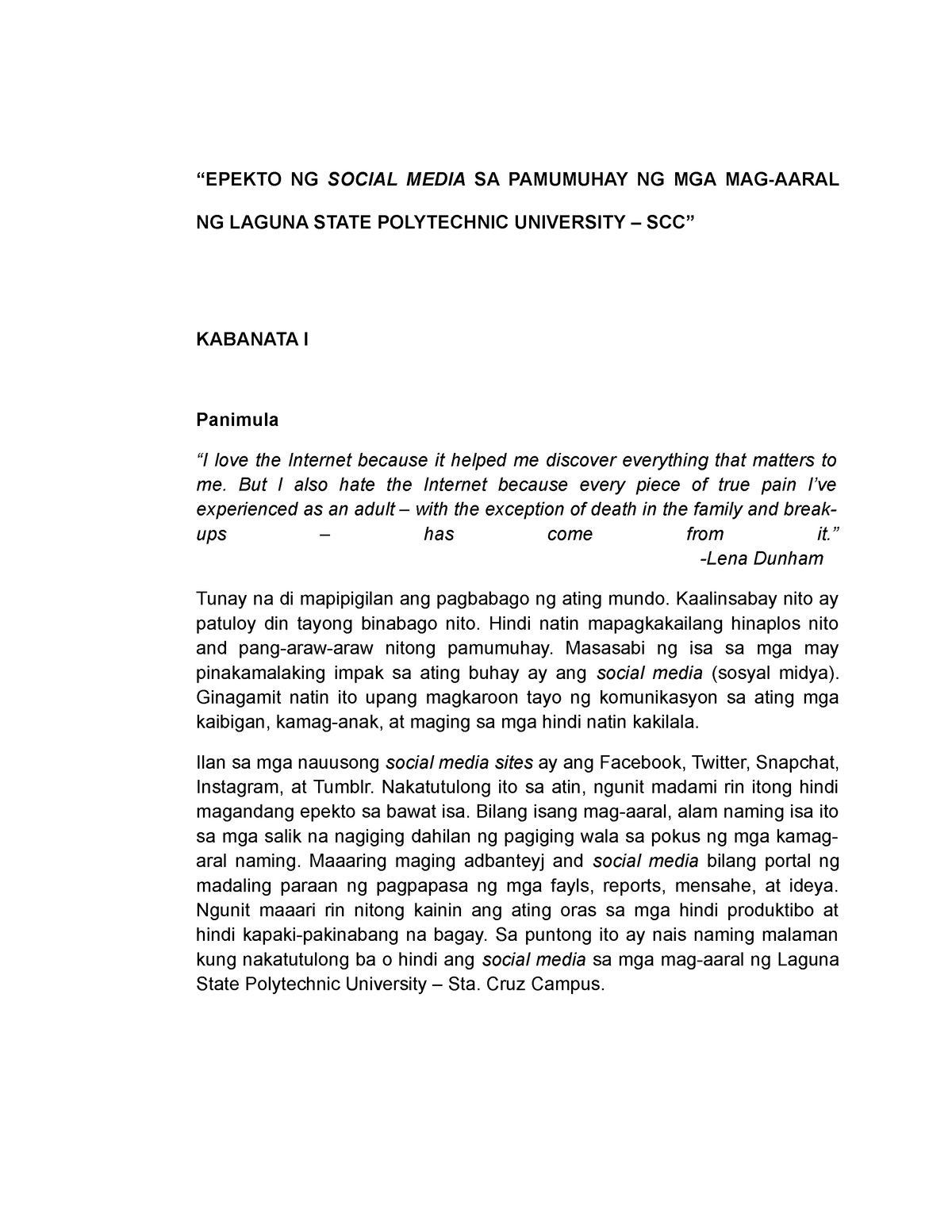 research paper sa filipino tungkol sa social media