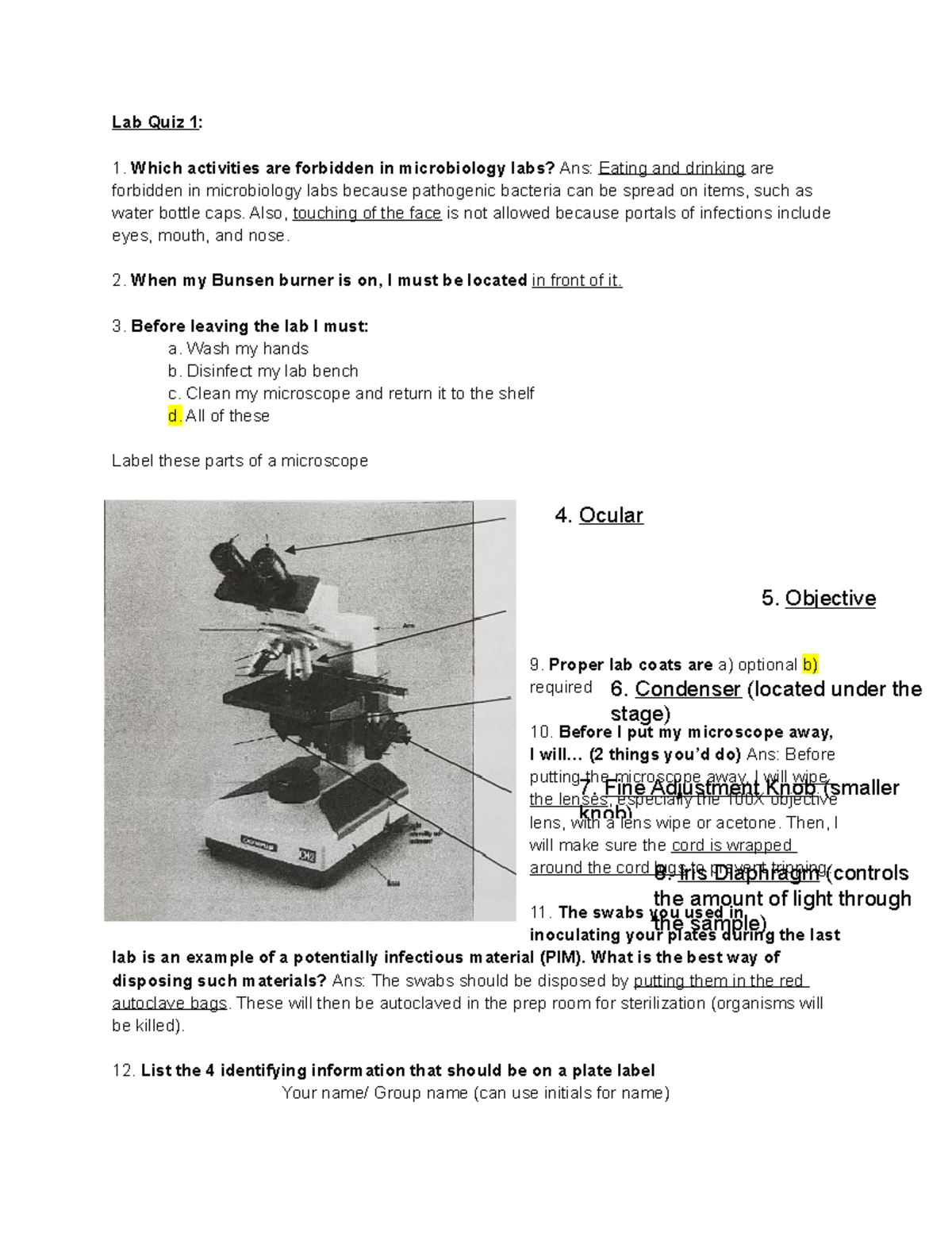 Lab Quizzes Lab Quiz 1 Which activities are forbidden in