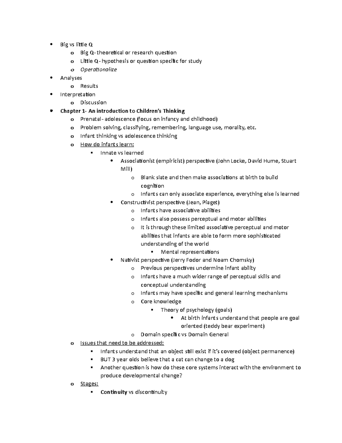 Cognitive Development- Psych 447 Notes - Big vs little Q o Big Q ...