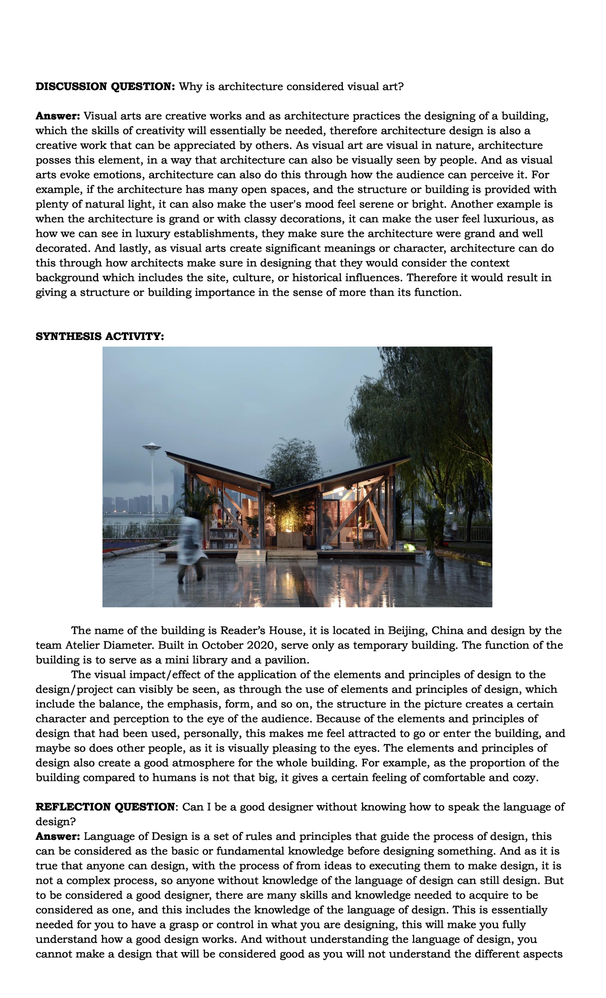 Why is architecture considered visual art As visual art are visual in