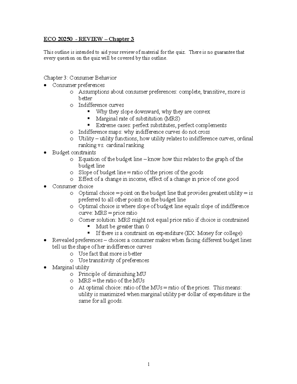 ECO Review Ch3 - Study Material - 1 ECO 20250 - REVIEW 3 Chapter 3 This ...