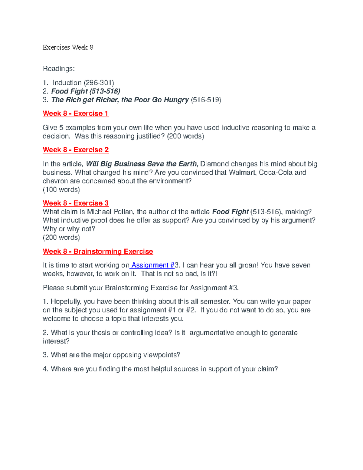 Exercises Week 8 - Weekly Assignment Number 8 in English 2010 with ...