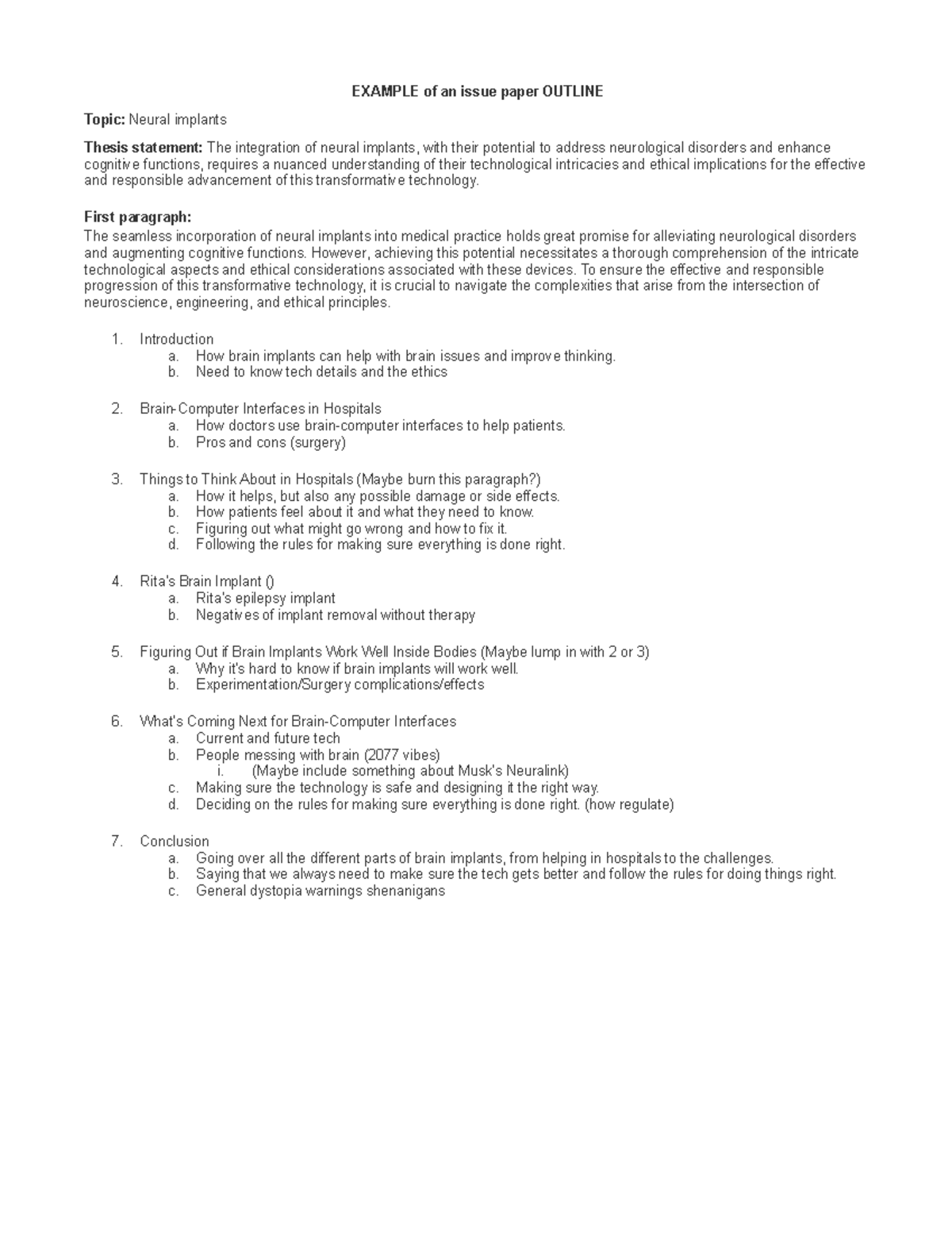 Copy of Example of an issue paper outline - EXAMPLE of an issue paper ...