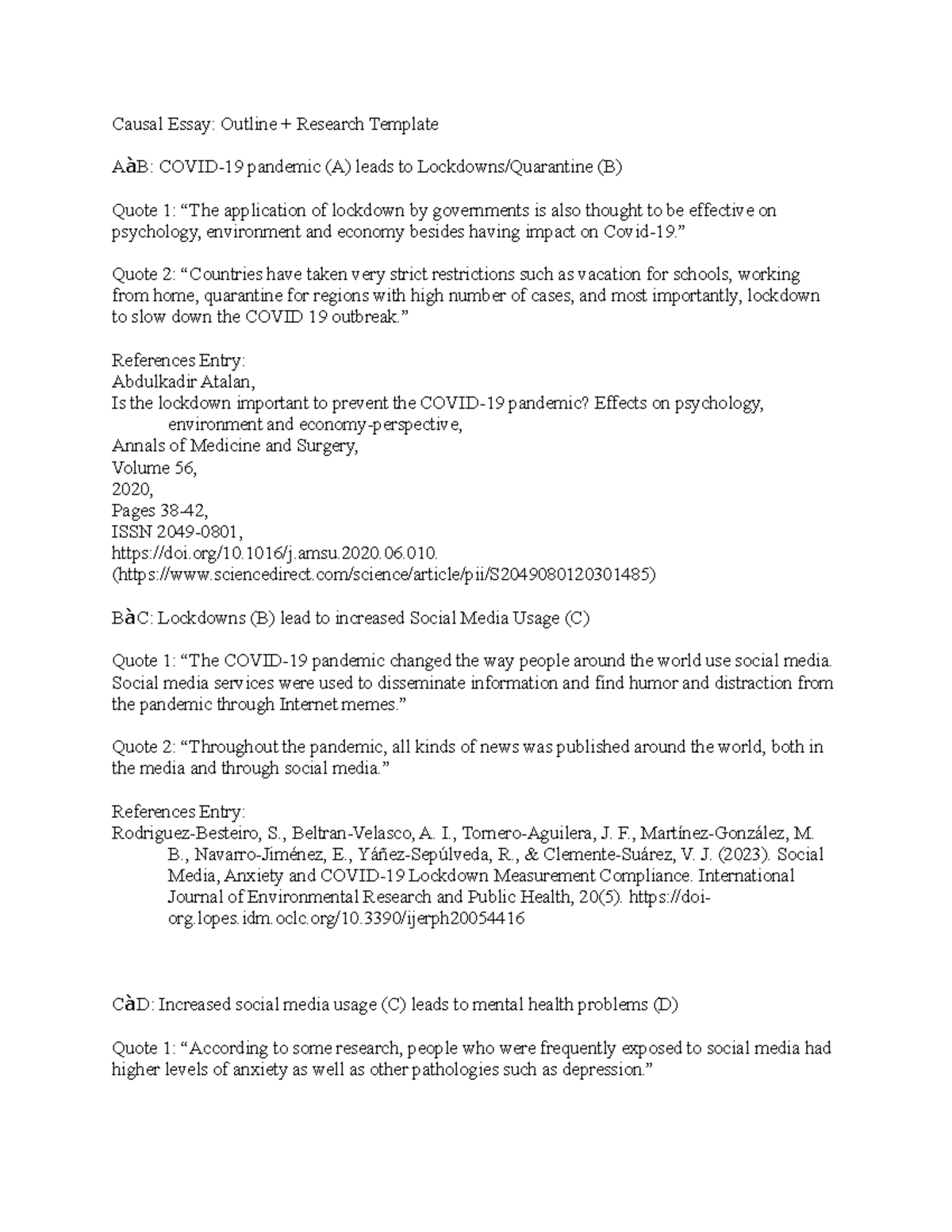 Causal Essay Outline Template- Completed - Causal Essay: Outline ...