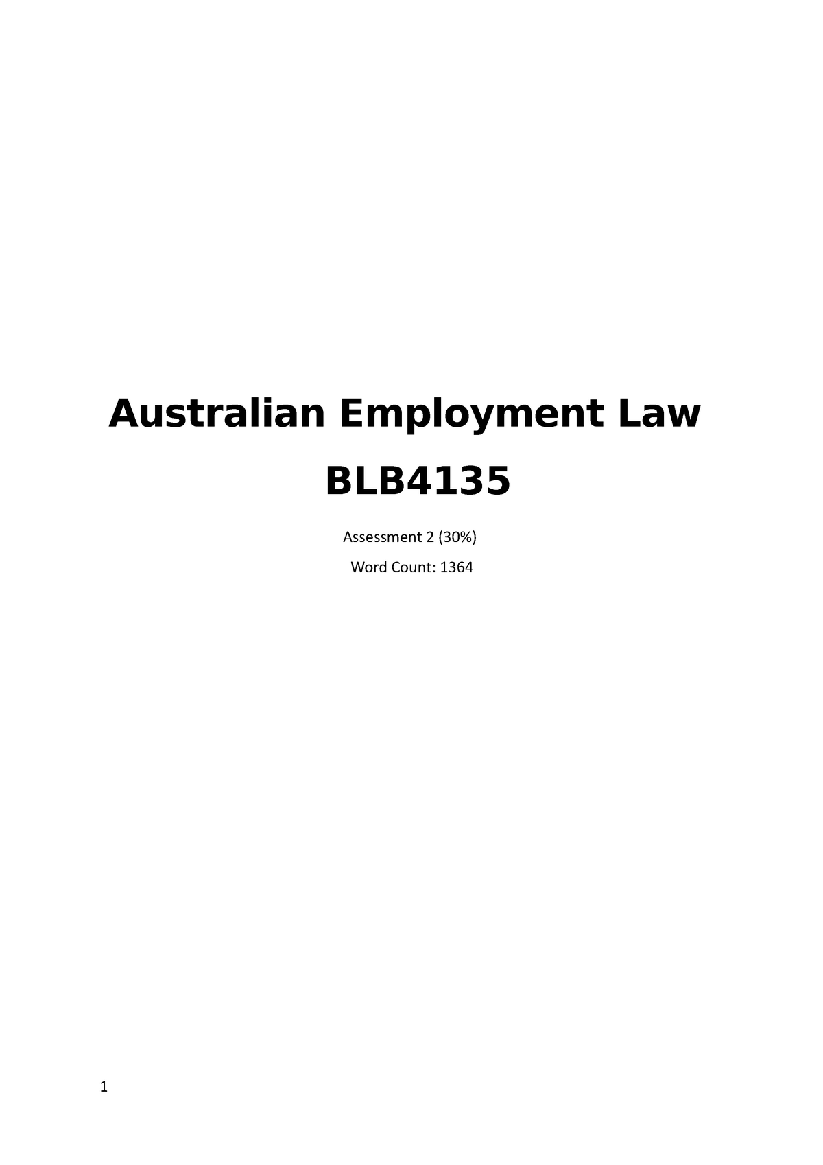 Assessment 2 Australian Employment Law Distinction Australian Employment Law Blb Assessment 