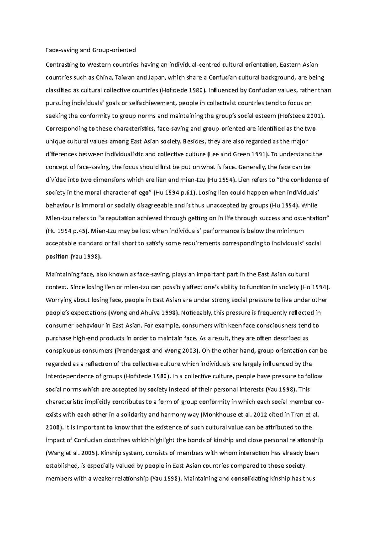 Face Saving HR Facesaving and Grouporiented Contrasting to Western