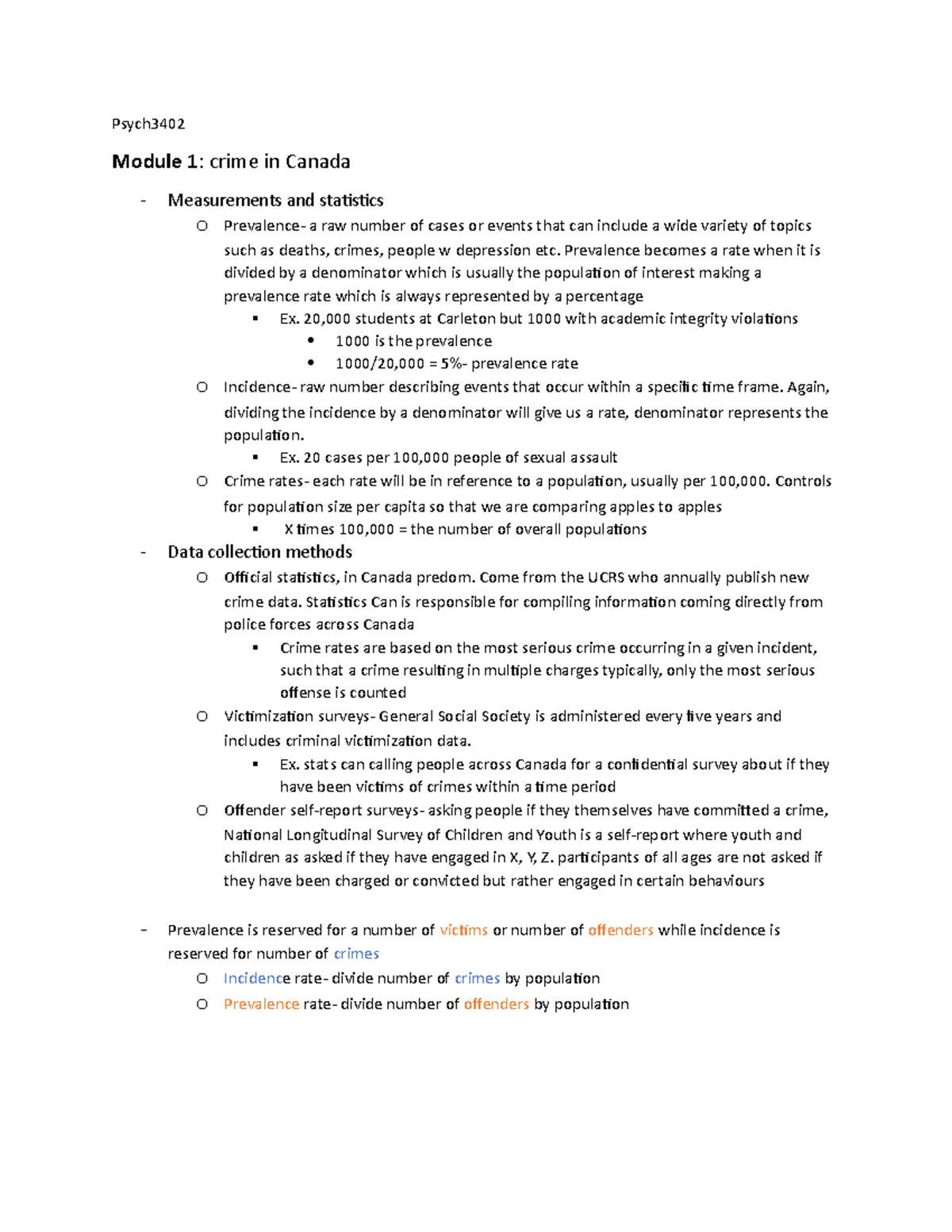 Module 1 - Lecture notes 1,2 - Psych Module 1 : crime in Canada ...