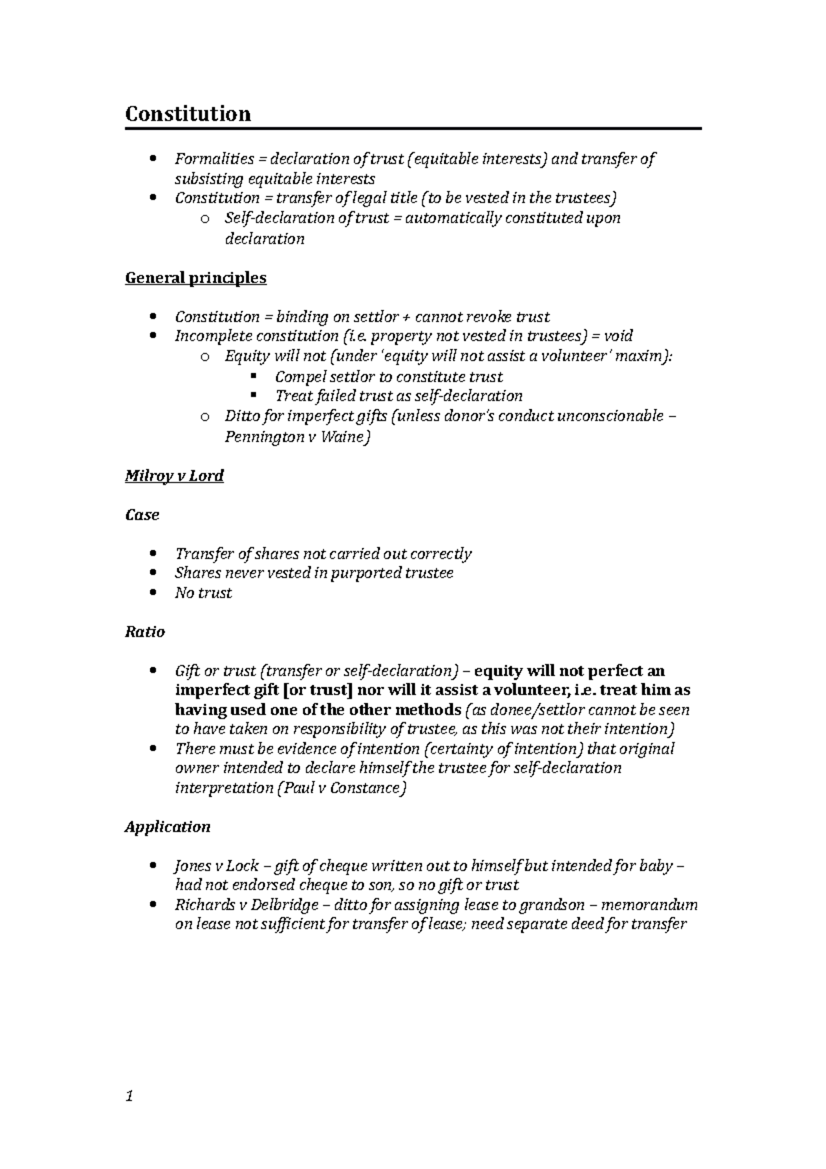 04 Constitution - Trust Law - Constitution Formalities = declaration of ...