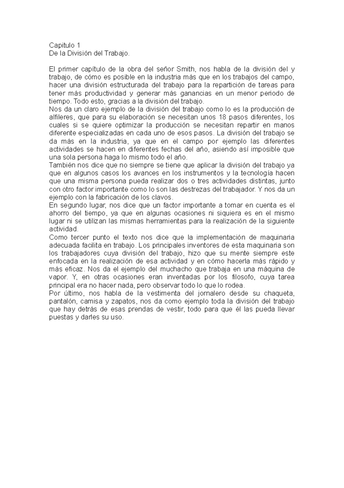 Capitulo 1 la riqueza de las naciones - Capitulo 1 De la División del ...