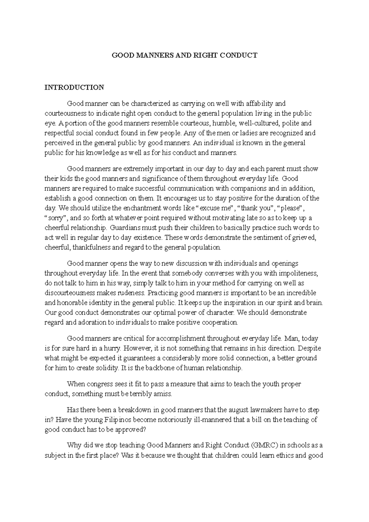 what is right conduct essay