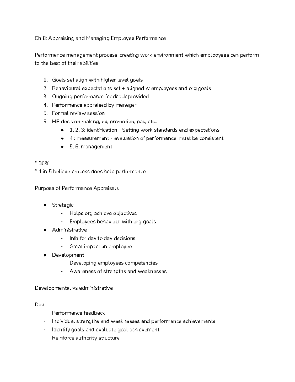 Ch8 Lecture Notes - ADM 2337 - Ch 8: Appraising And Managing Employee ...