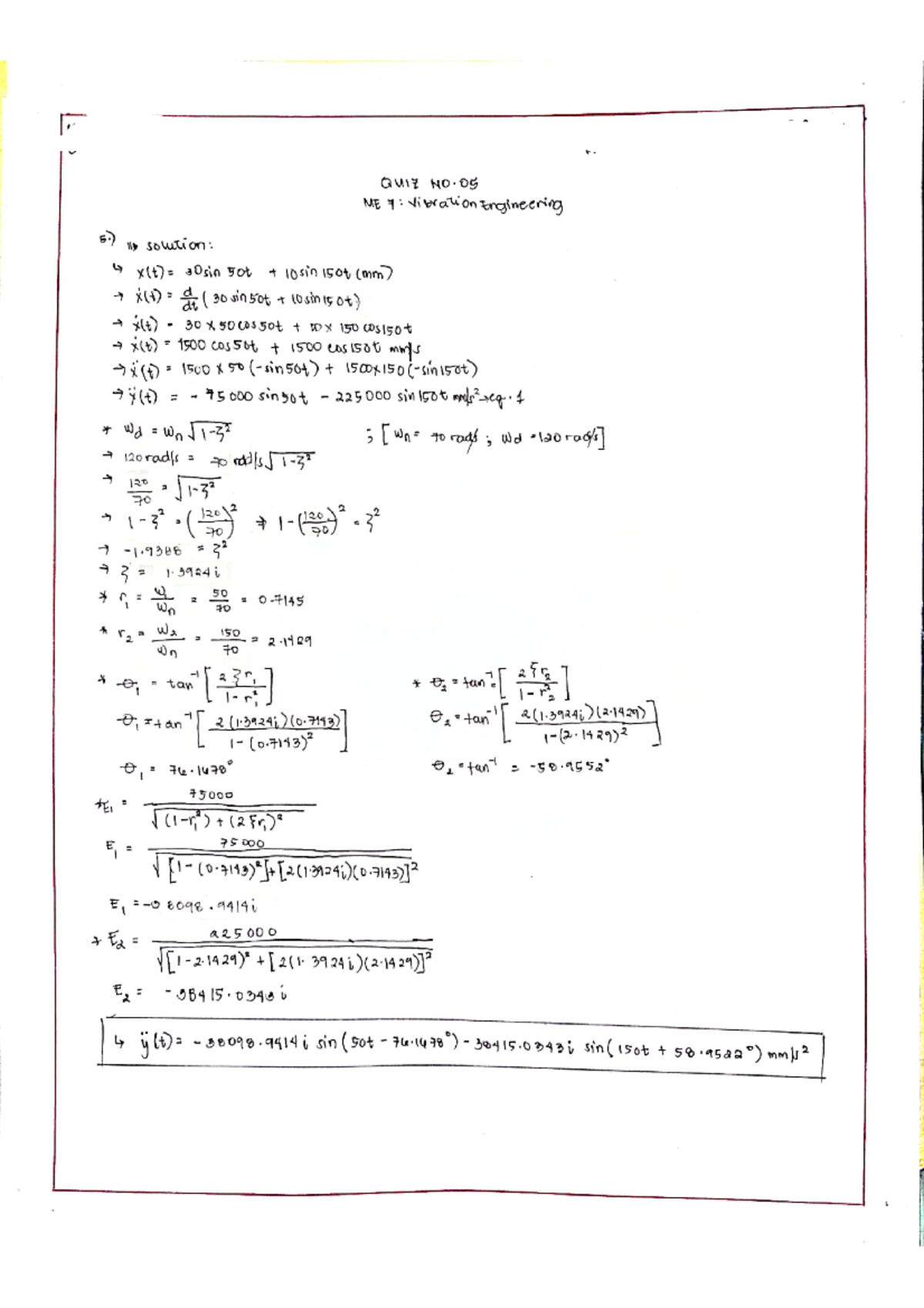 Vibration Q#5 - Problem Solving - Mechanical Engineering - NVSU - Studocu