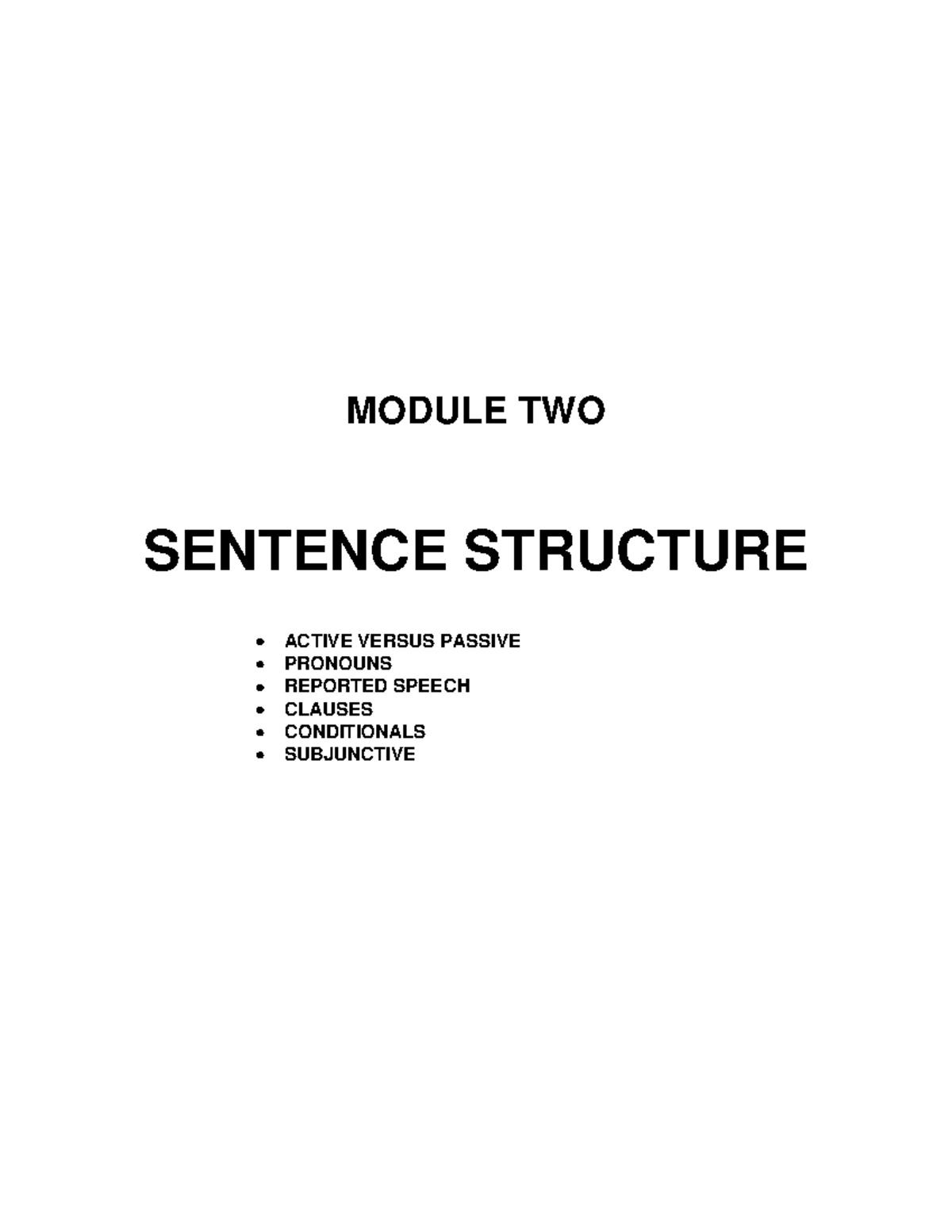 Module Two - Sentence Structure - MODULE TWO SENTENCE STRUCTURE ACTIVE ...