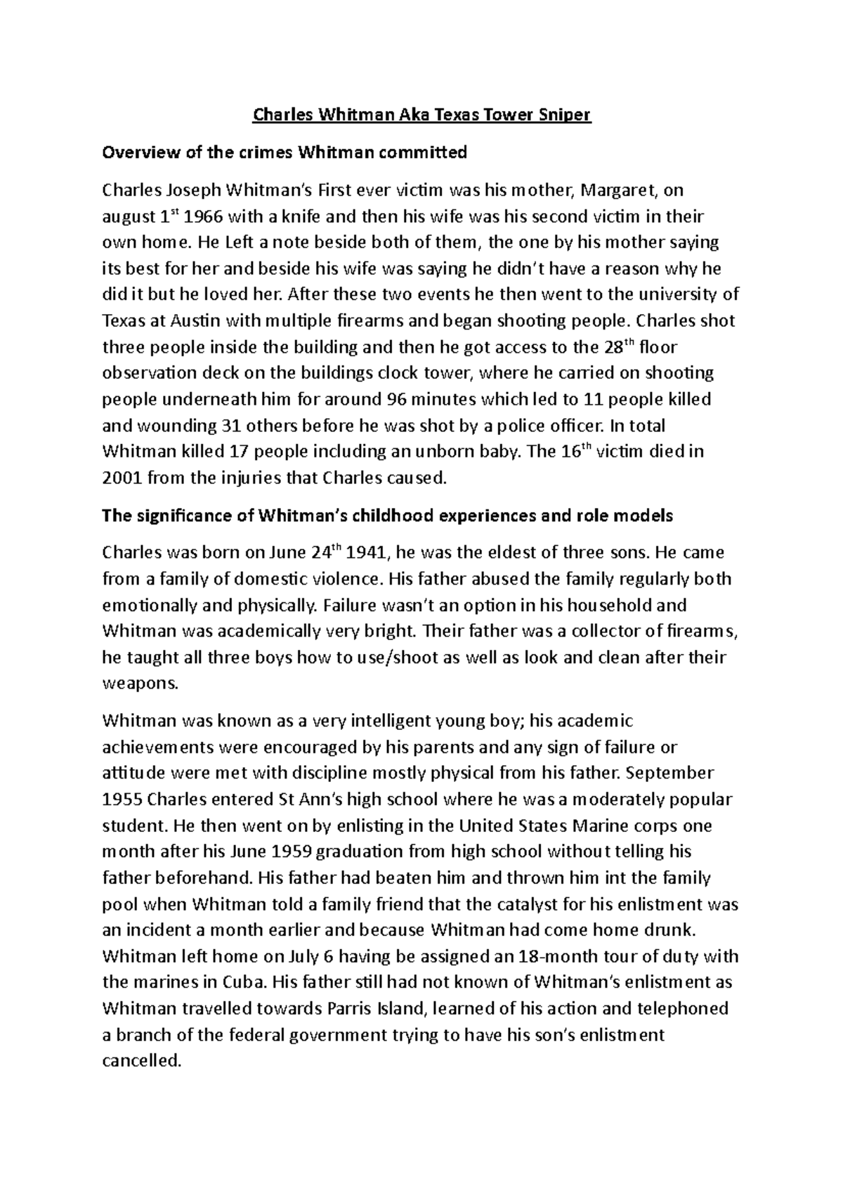Charles Whitman - ggg - Charles Whitman Aka Texas Tower Sniper Overview ...