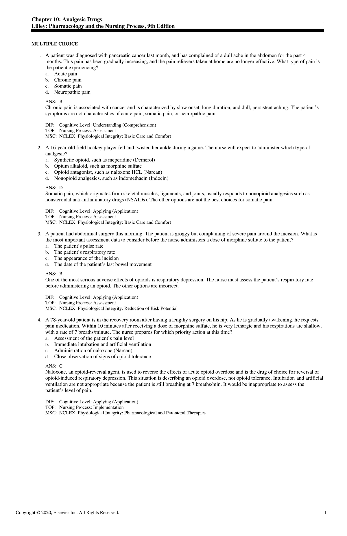 Exam View - Chapter 10 - practice - Chapter 10: Analgesic Drugs Lilley ...