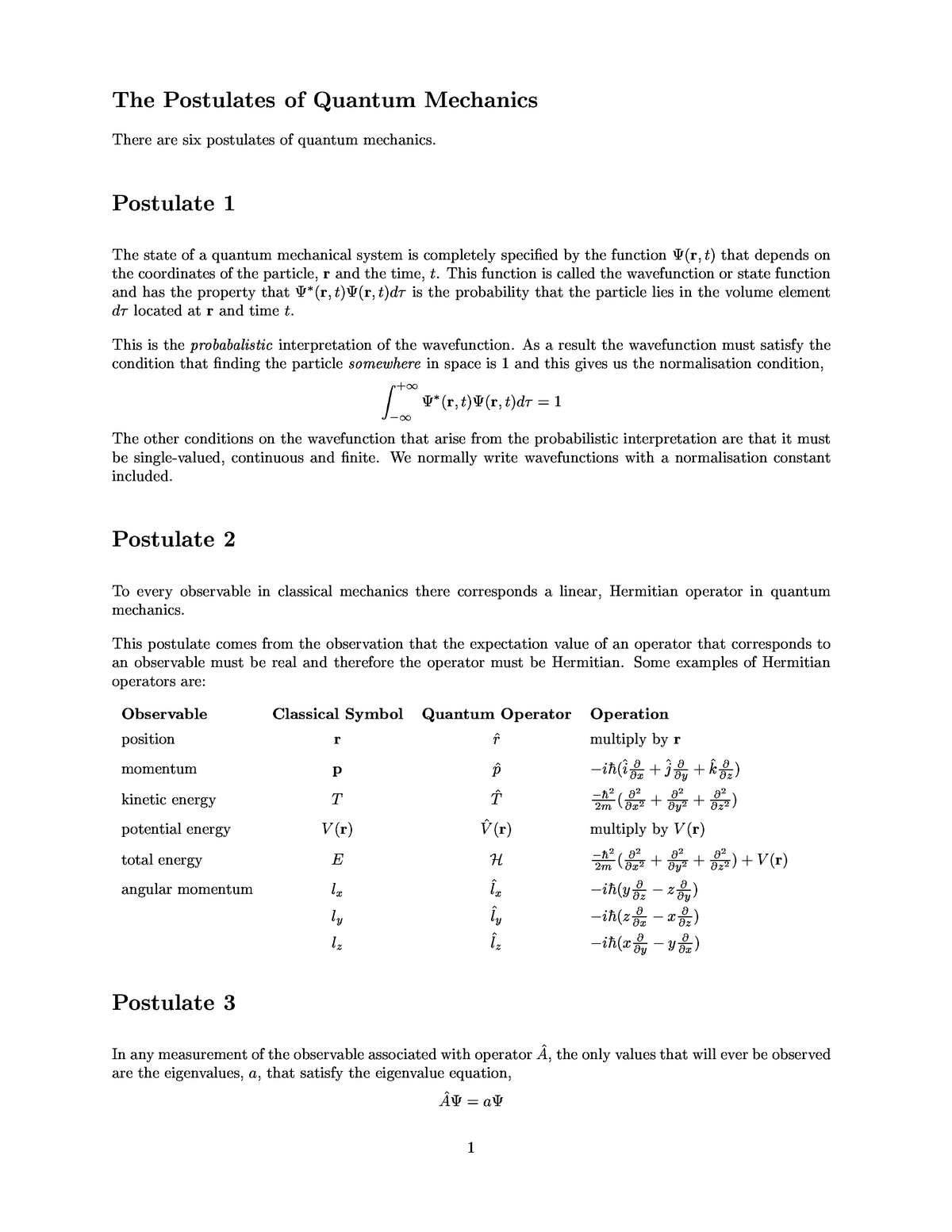 Postulates Of Quantum Mechanics Postulates Of Quantum Mechanics ...