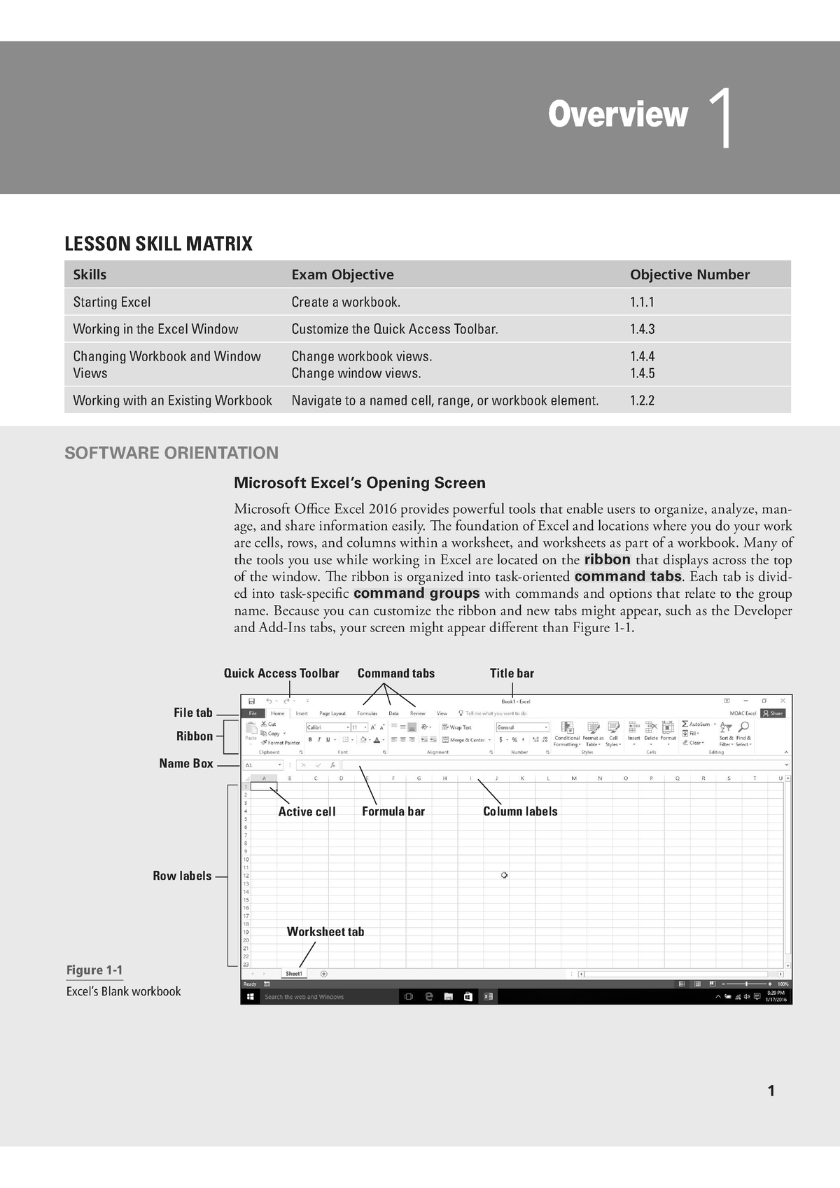 MS Excel Lesson 1 - Lecture Notes - Overview 1 1 LESSON SKILL MATRIX ...