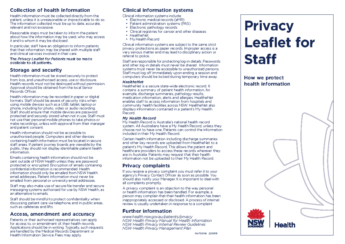 Privacy information leaflet for staff - Clinical information systems ...