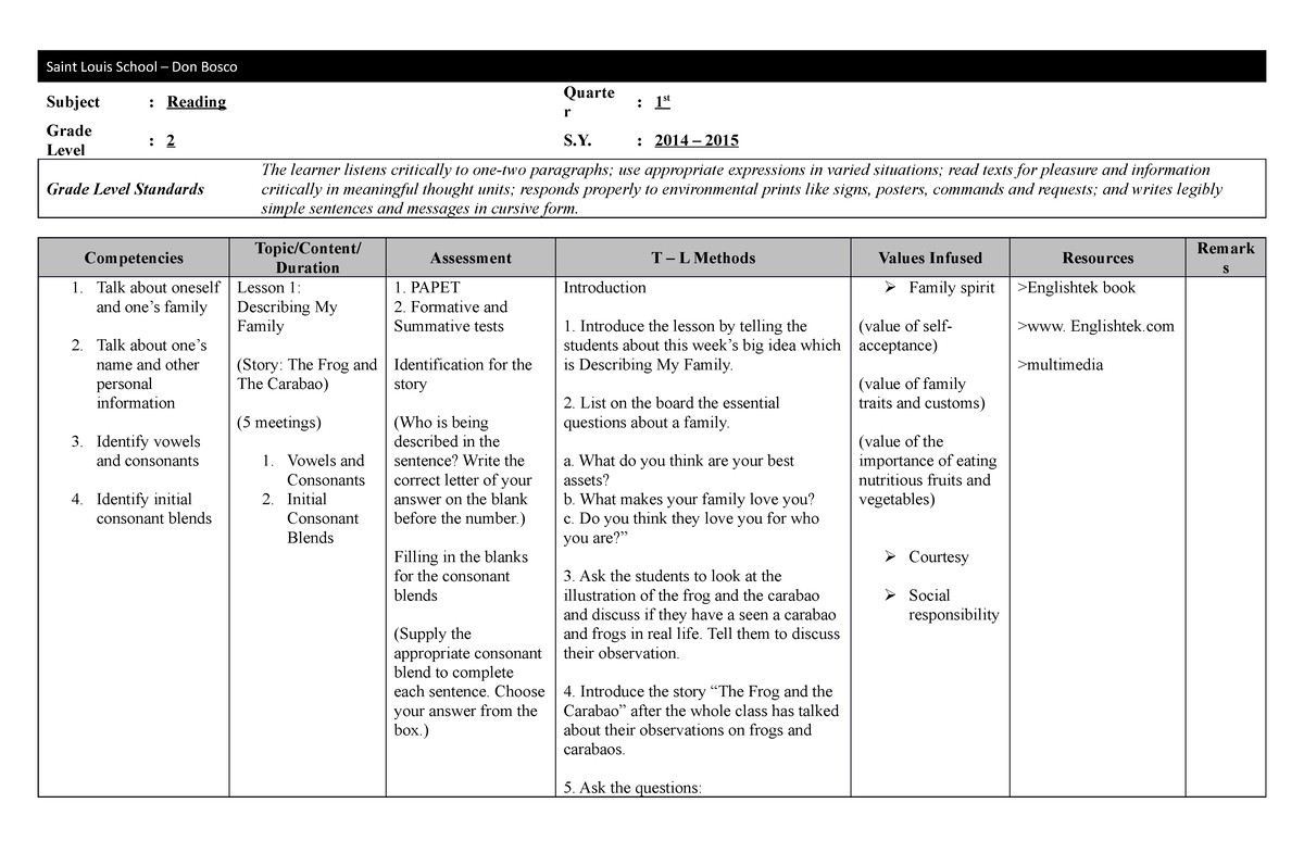 First Reading-2-curriculum - Saint Louis School – Don Bosco Subject ...