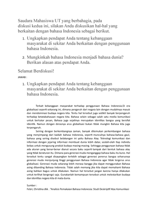 Dikusi Bahasa Indonesia Bahasa Indonesia Pendapat Saya Tentang