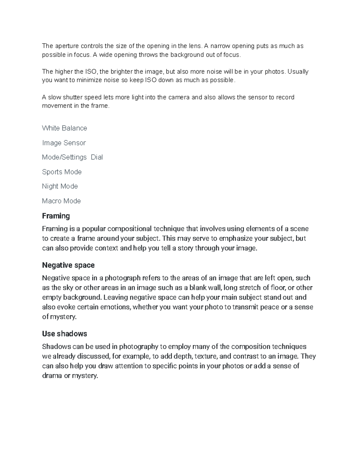 Untitled document - YES - The aperture controls the size of the opening ...