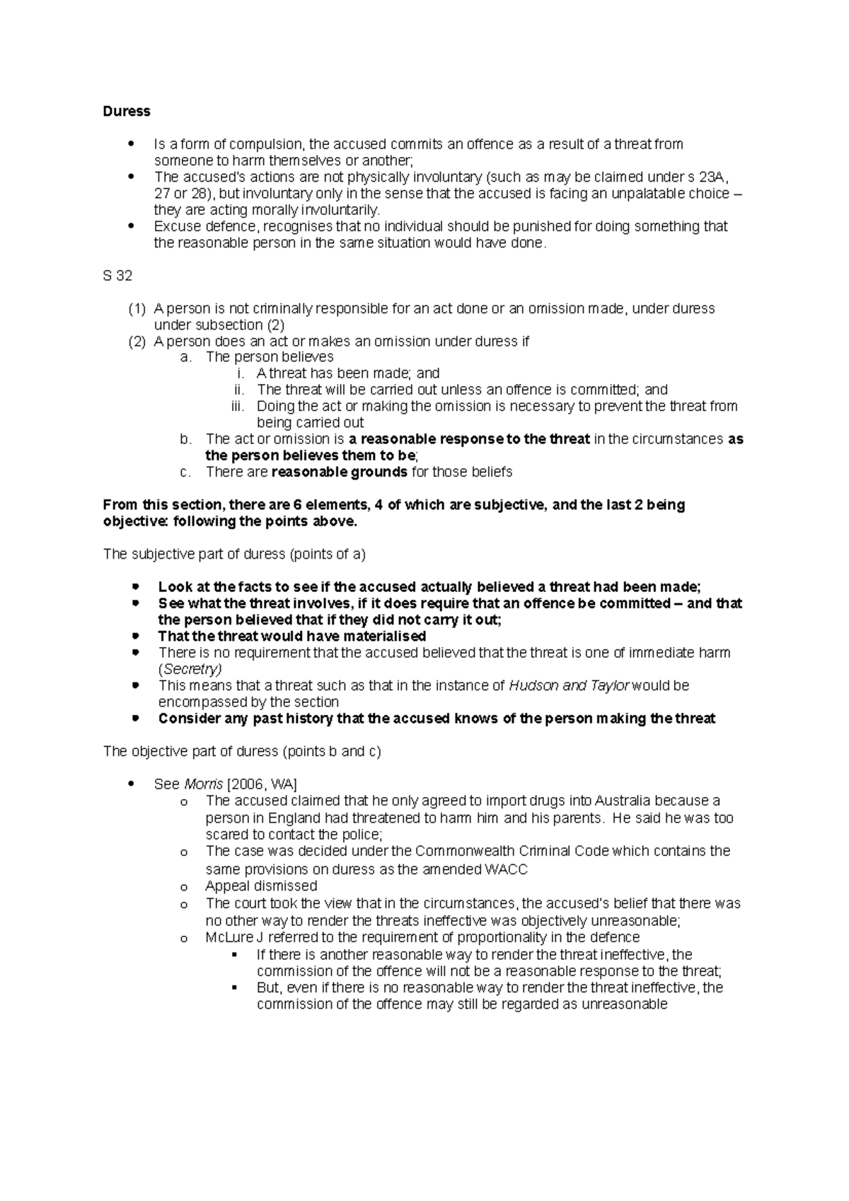 Lecture notes, lecture notes for the duress topic, lecturer Meredith