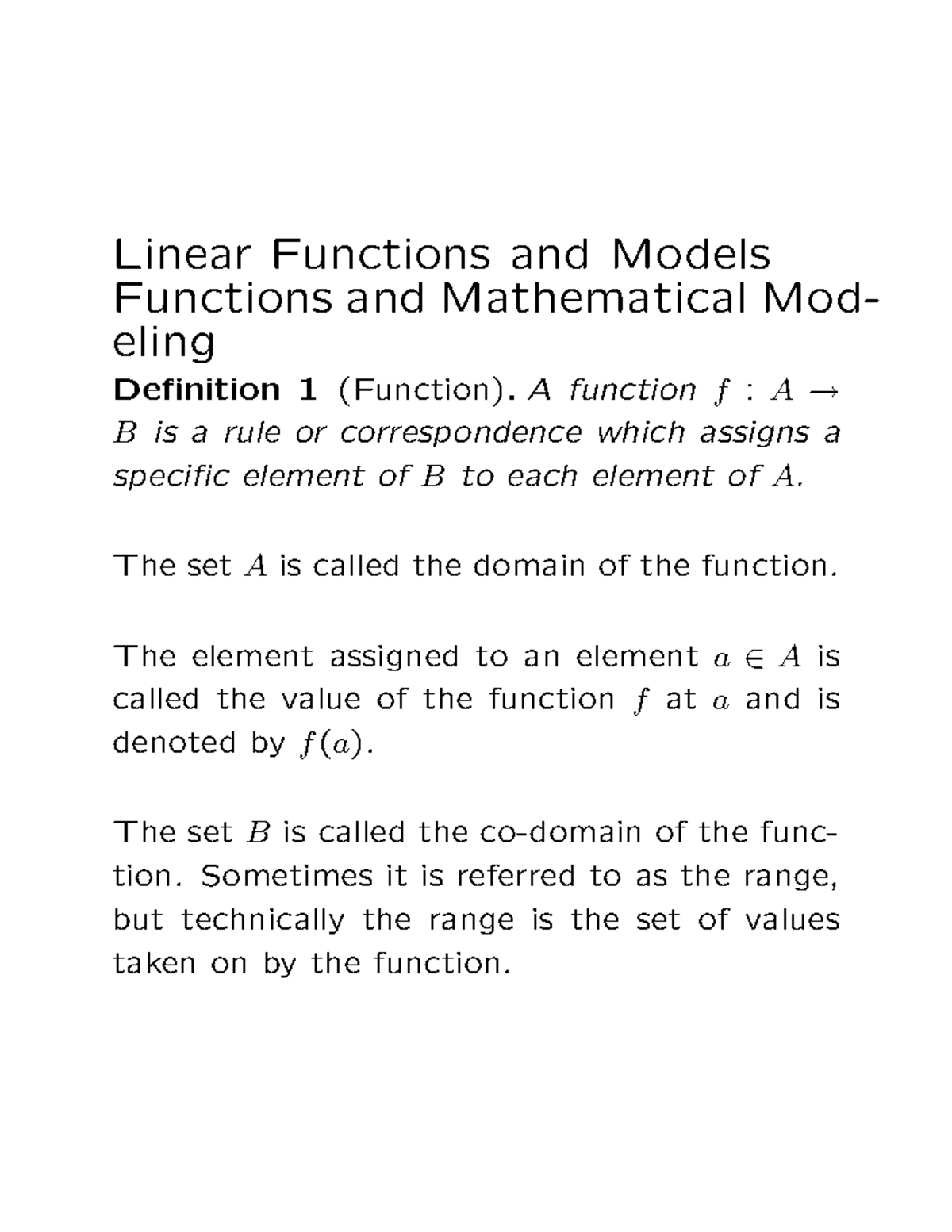 Math107-01 in practical analysis survey - Linear Functions and Models ...