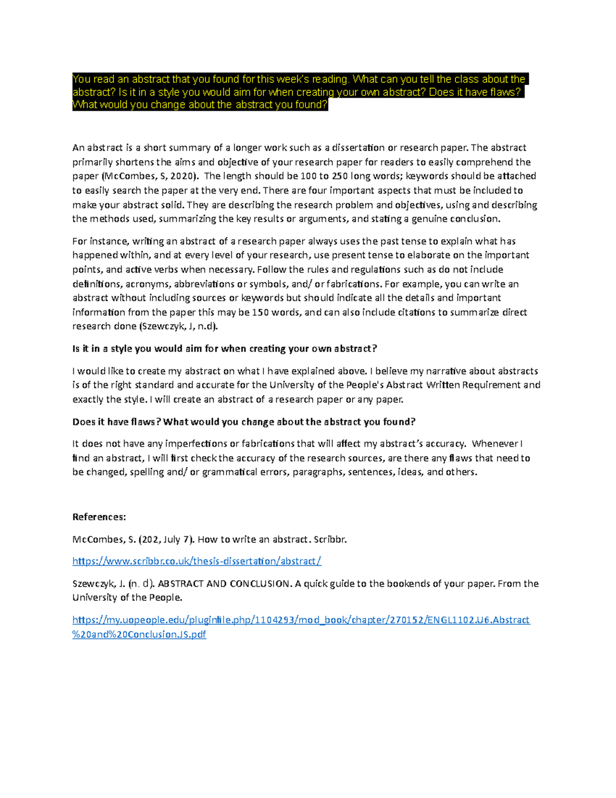ENG 1102 Discussion Forum UNIT 7 - You read an abstract that you found ...