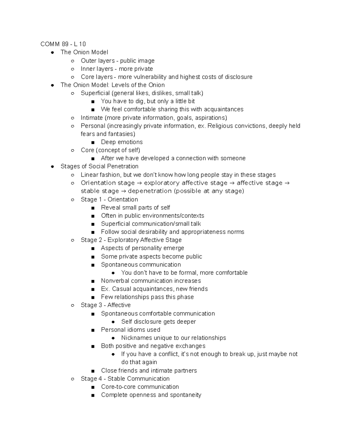 COMM 89 - L 10 - Professor Morola - COMM 89 - L 10 The Onion Model ...