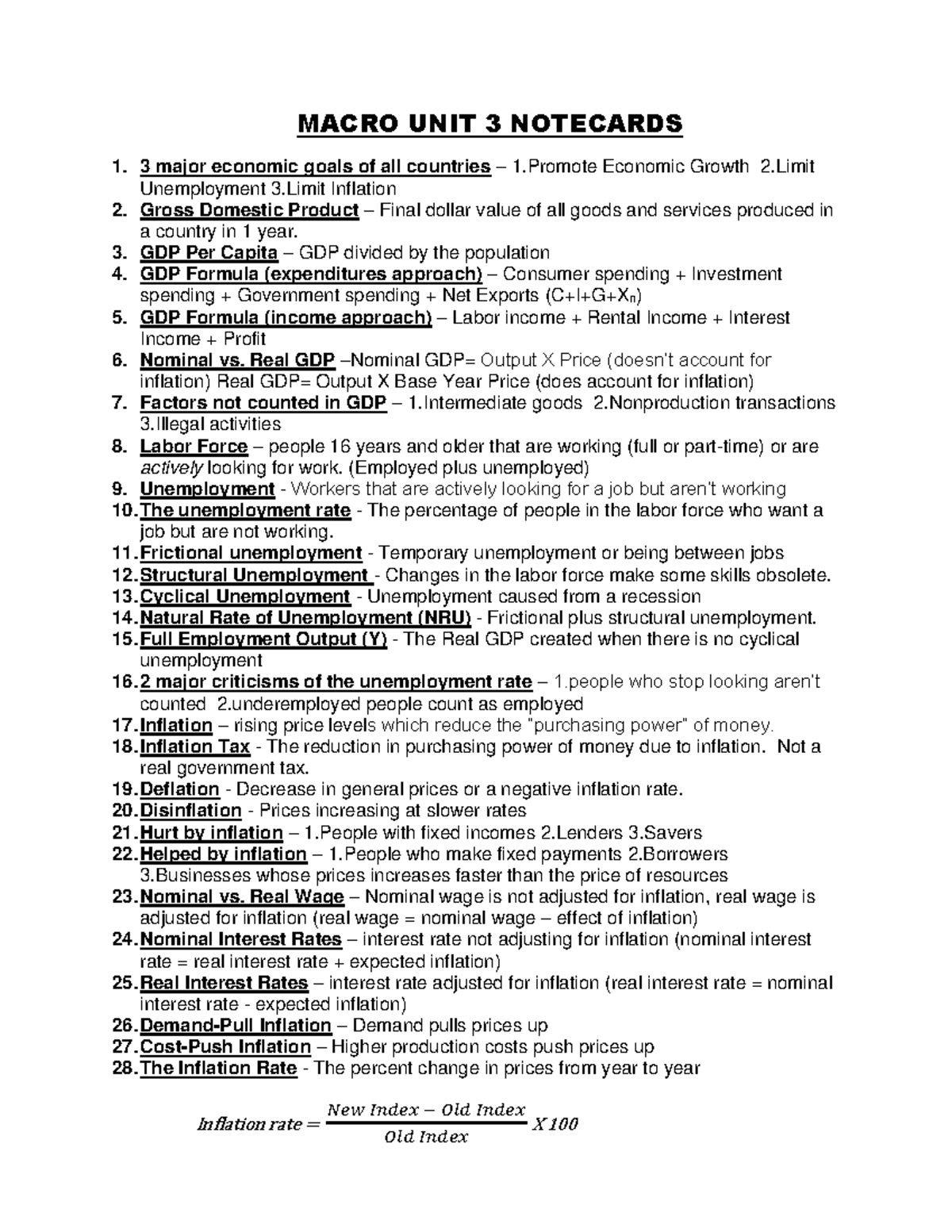 Macro+ Units+3+and+4+ Notecards - MACRO UNIT 3 NOTECARDS 1. 3 major ...