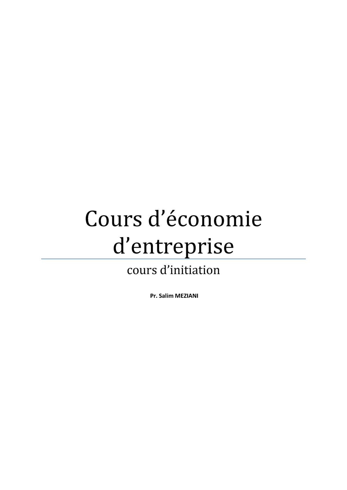 économie D'entreprise 1 - Cours D’économie D’entreprise Cours D ...