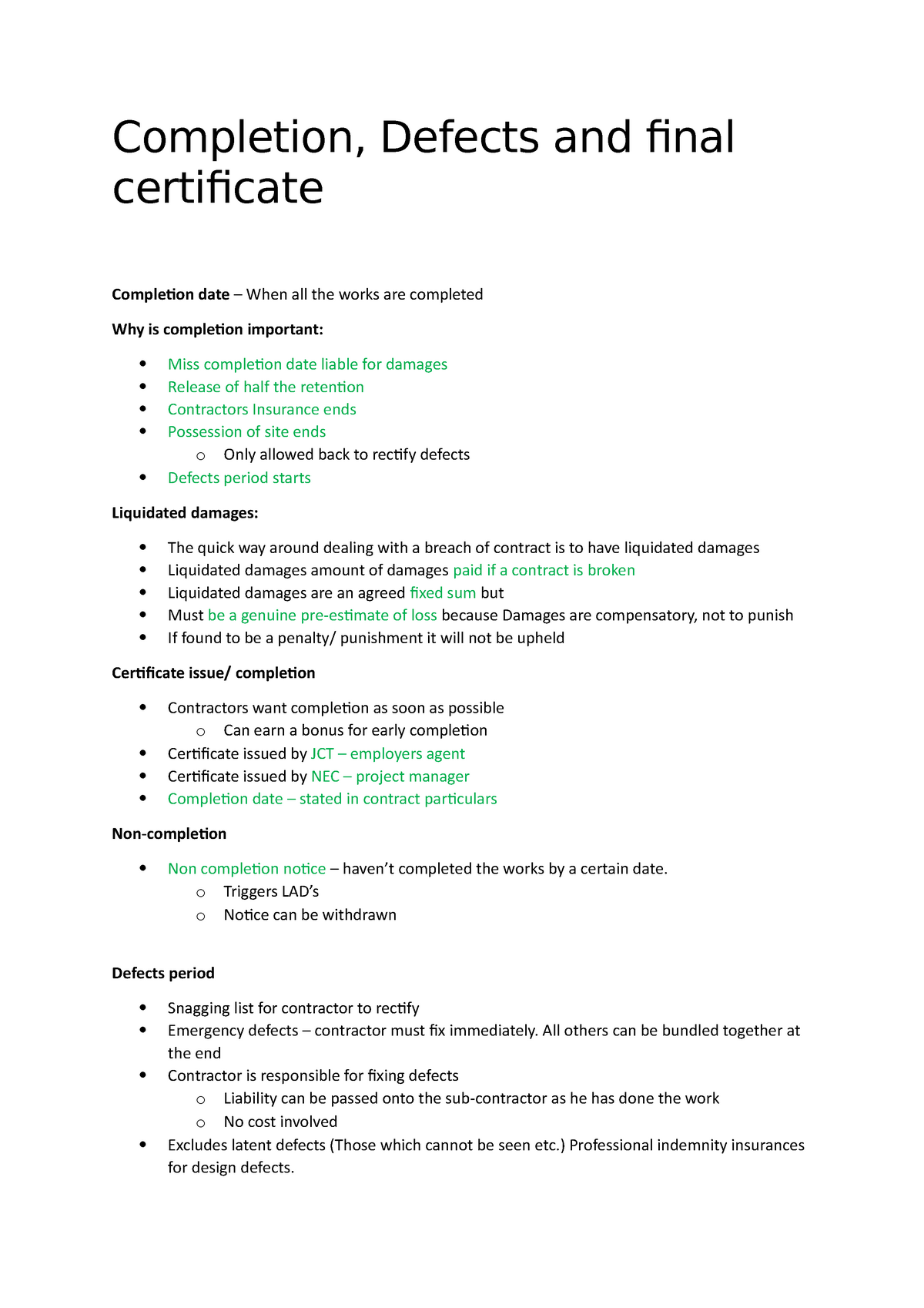 Lecture 5 Completion Defects Final Certificate Completion
