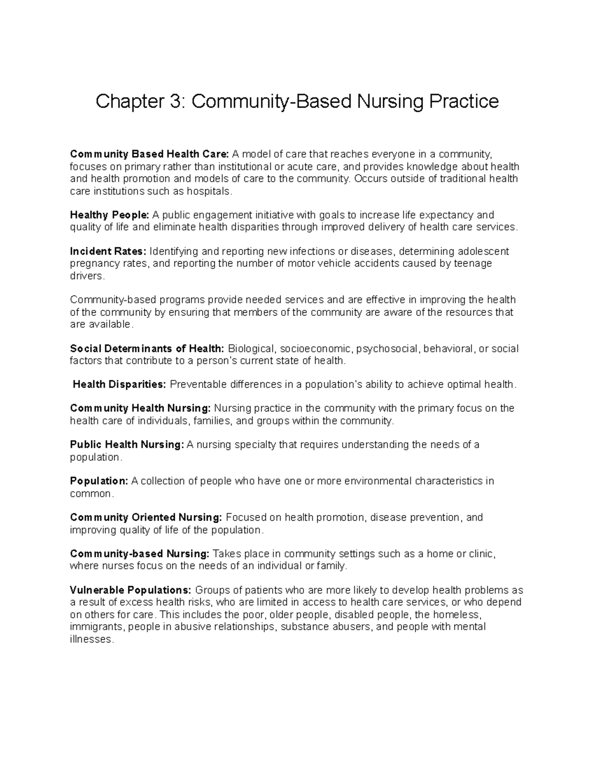 Chapter 3 Notes - Prof. Forde - Chapter 3: Community-Based Nursing ...