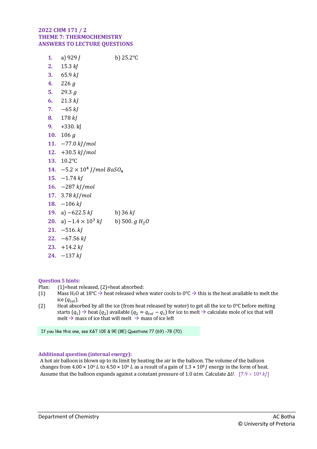 Theme 7 Answers ACB - Department of Chemistry AC Botha © University of ...