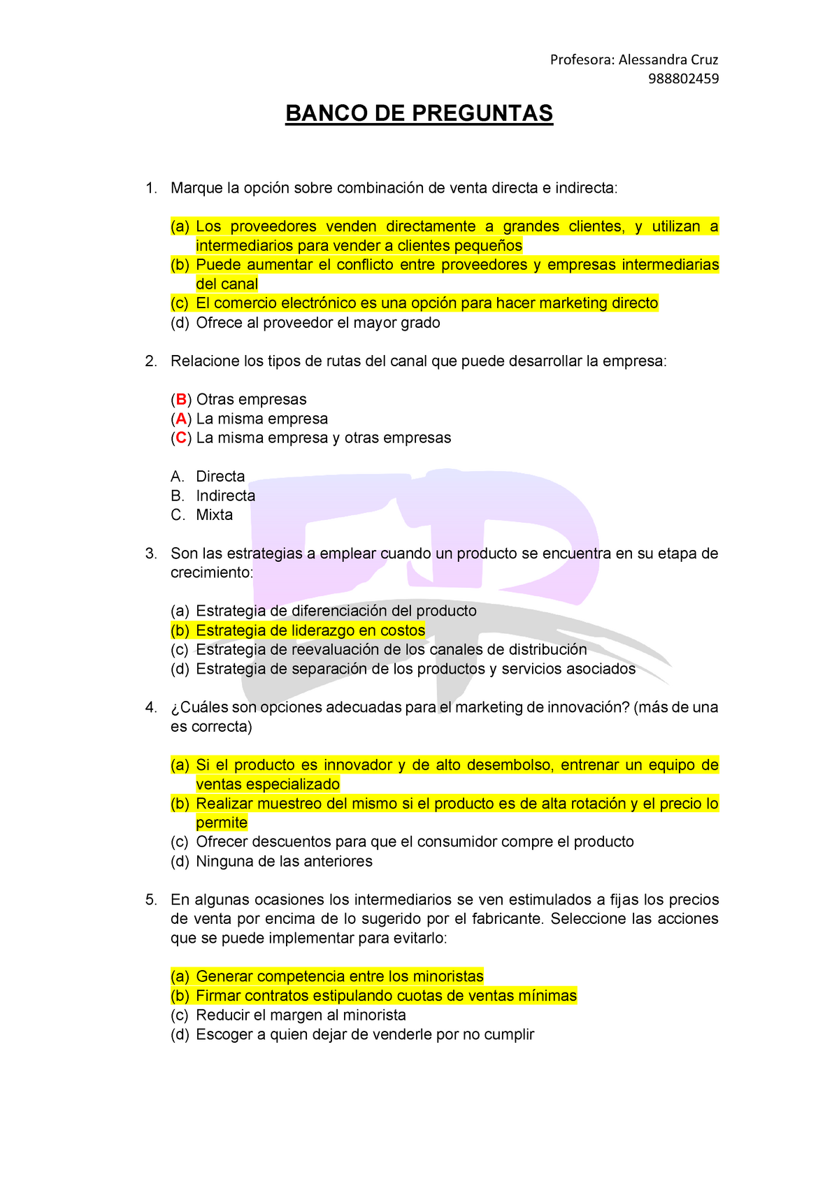 Bancofull - Aaaaaaaaaaa - 988802459 BANCO DE PREGUNTAS Marque La Opción ...