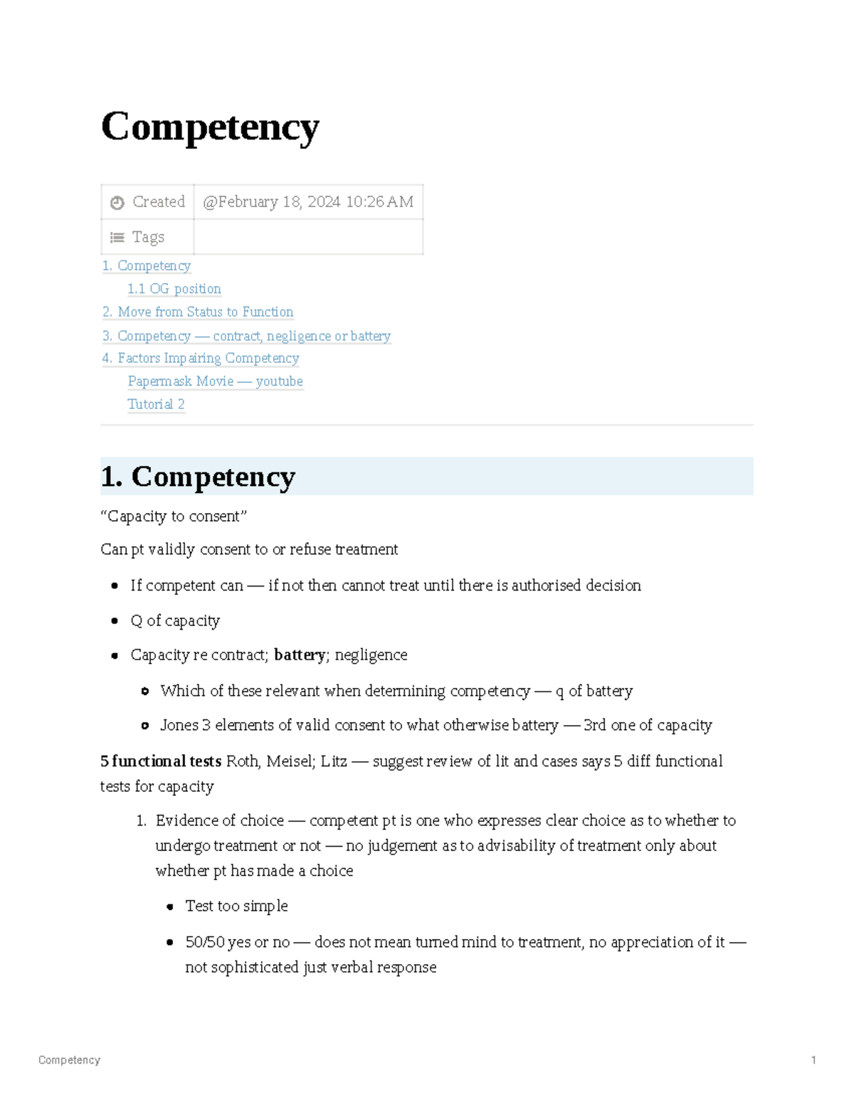 Competency - Competency Created Tags 1. Competency “Capacity to consent ...