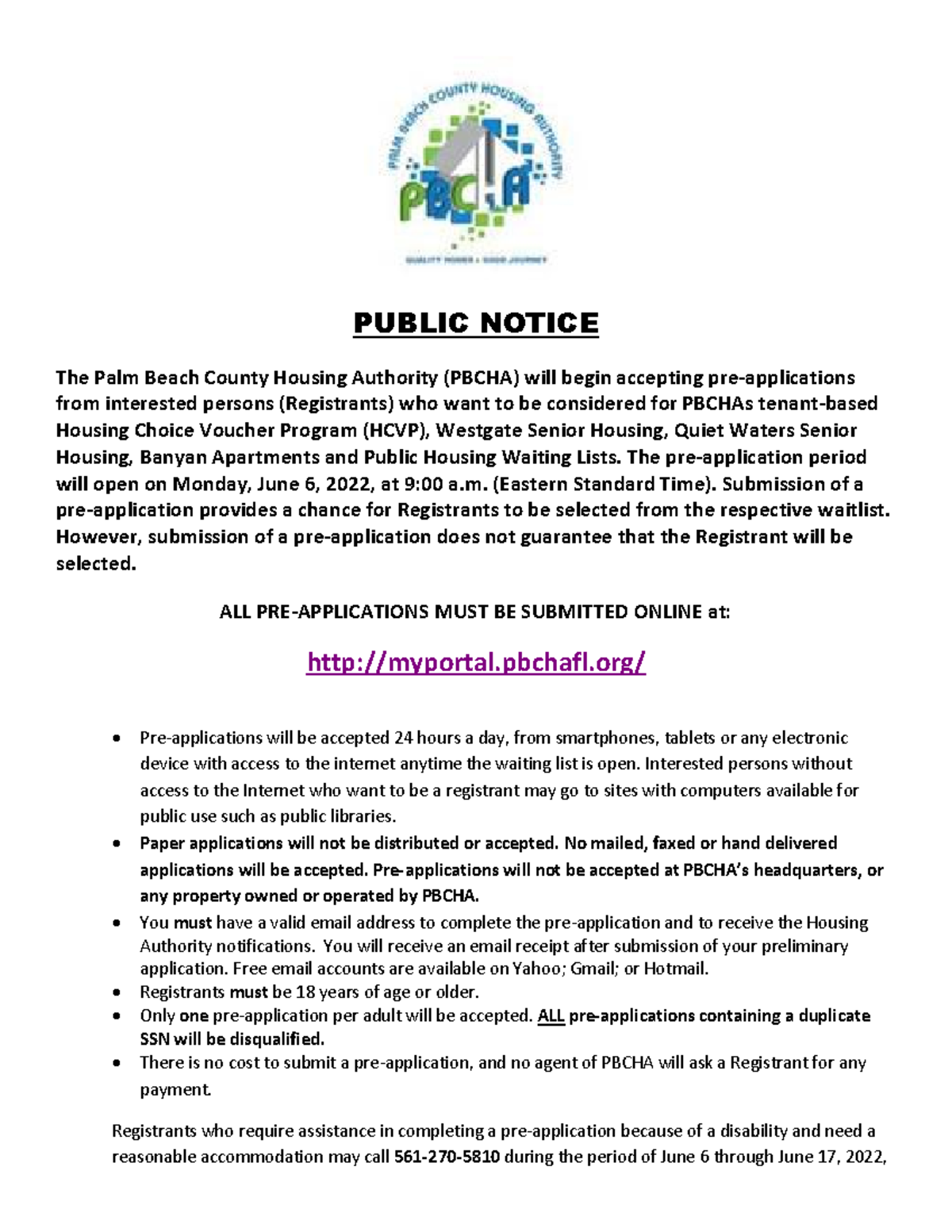 Pbcha Wait LIst - Nothing - PUBLIC NOTICE The Palm Beach County Housing ...