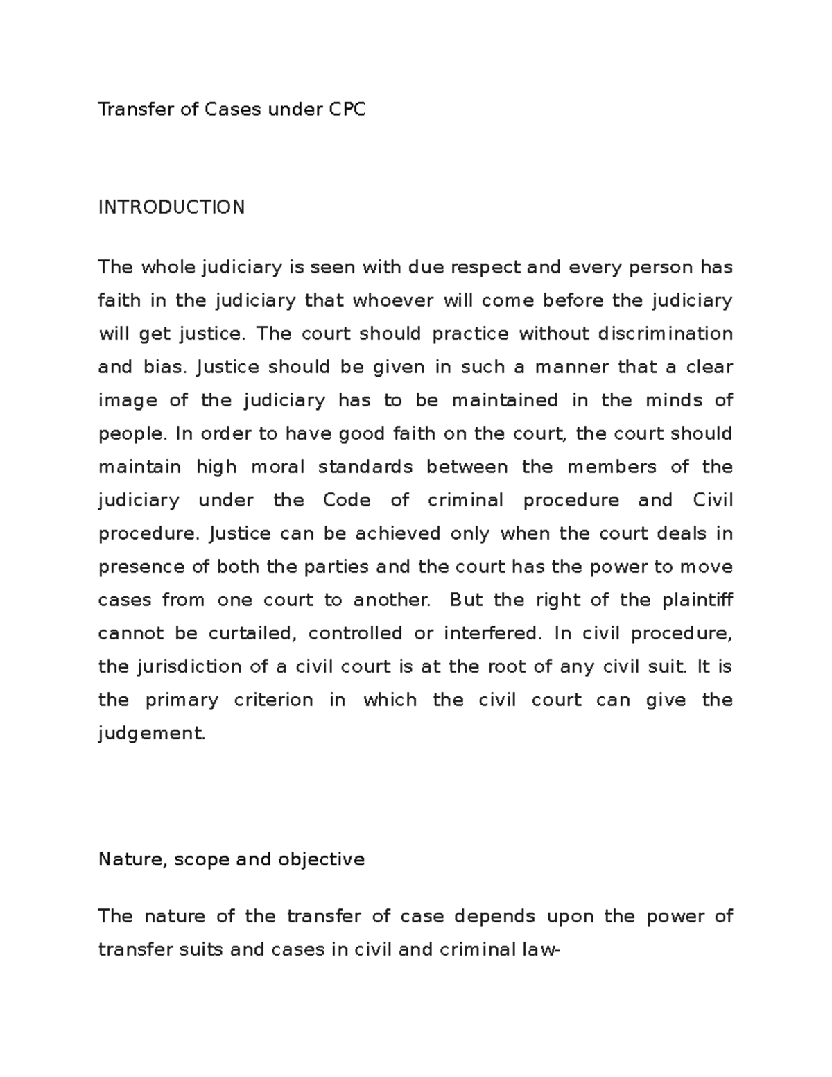 Transfer of Cases under CPC Transfer of Cases under CPC INTRODUCTION