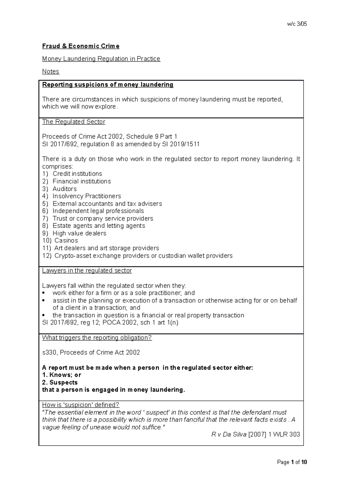 Fraud-Money Laundering Regs in Practice - Notes - Fraud & Economic ...