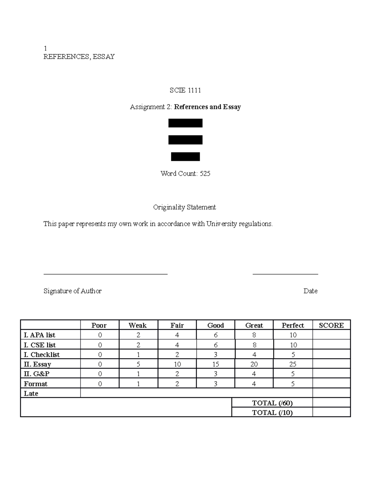Assignment 2 - REFERENCES, ESSAY SCIE 1111 Assignment 2: References and ...